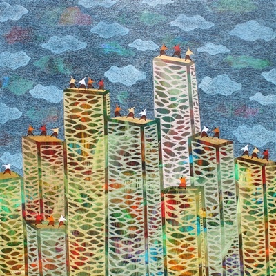 2 NYOMAN SUJANA KENYEM_Menjulang Tinggi_2013_200 x 200 cm_mixed media on canvas